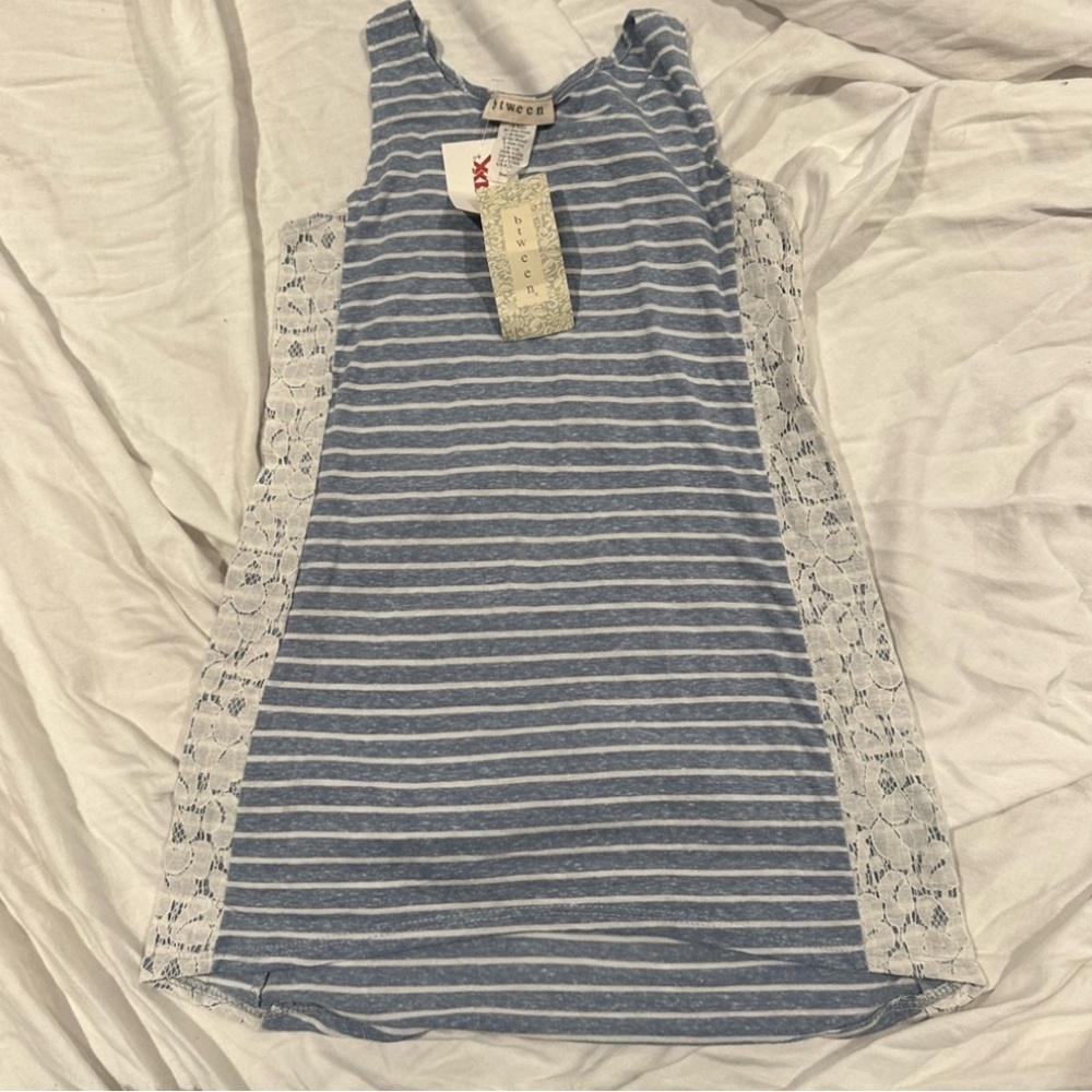 NWT btween girls gray and white striped top size 10